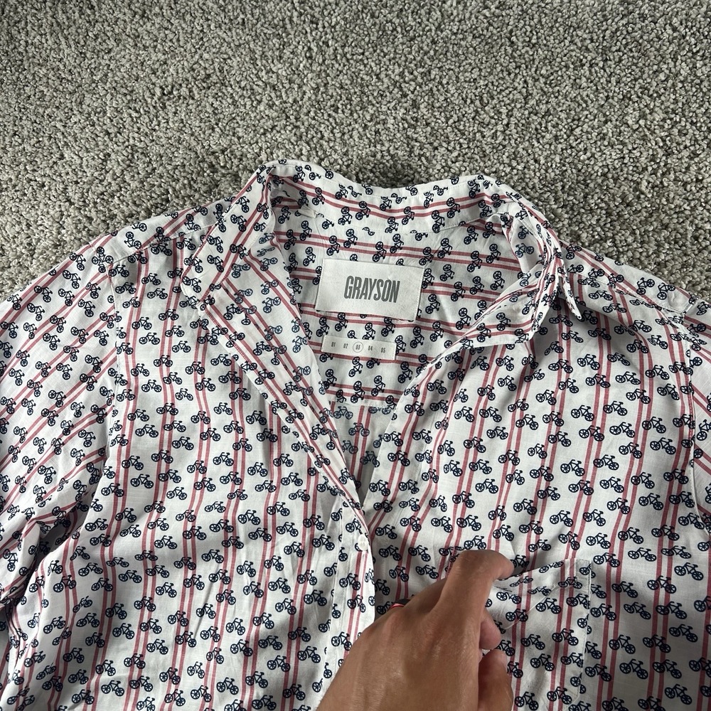 Grayson Hero Bicycle Print Shirt Womens Size 3 Comfort Light Striped Button Down - Picture 2 of 8